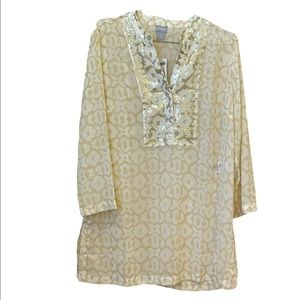 Chico’s White and gold sequin trimmed semi-sheer tunic/Kurta